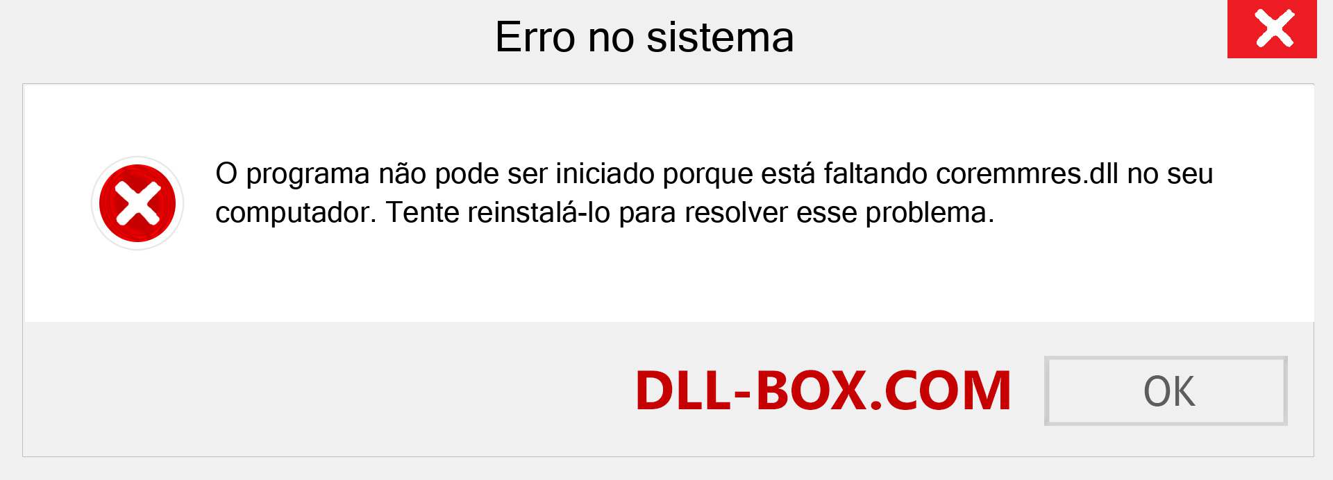 Arquivo coremmres.dll ausente ?. Download para Windows 7, 8, 10 - Correção de erro ausente coremmres dll no Windows, fotos, imagens